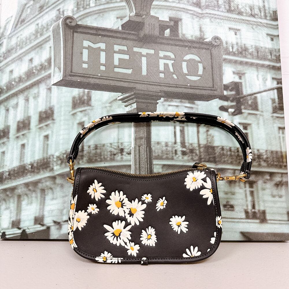 Coach CR509 Swinger Bag 20 Floral Print Glovetanned Black